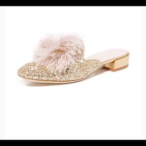 Kate Spade - Gold Glitter Mule W/ Pom Pom Sz 7